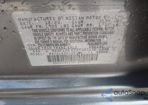 2024 Nissan Versa 1.6 S from USA, damaged, VIN 3N1CN8DV3RL849271